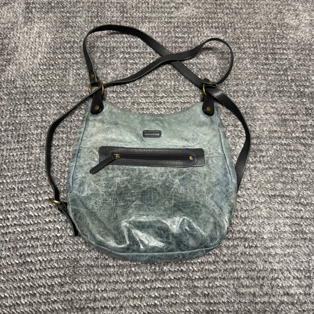 Ellington Womens Distressed Leather Shoulder Bag Hobo Convertible Blue Gray